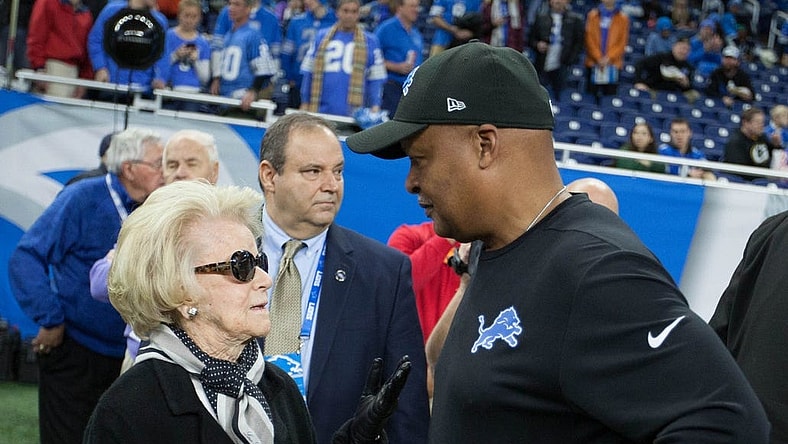 Detroit Lions owner Martha Firestone Ford talks with head coach Jim Caldwell before the game against the Green Bay Packers on Sunday, Dec. 31, 2017 at Ford Field in Detroit.

636503207024649966 Lions 123117kirthmon F Dozier2 Jpg