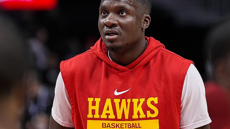 Dec 23, 2022; Atlanta, Georgia, USA; Atlanta Hawks center Clint Capela (15) on the court prior to the game against the Detroit Pistons at State Farm Arena. Mandatory Credit: Dale Zanine-USA TODAY Sports