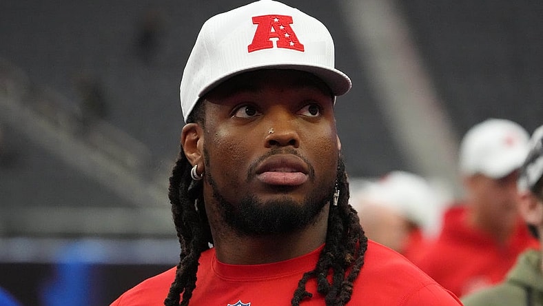 Feb 4, 2023; Paradise, NV, USA; AFC running back Derrick Henry of the Tennessee Titans (22) during Pro Bowl Games practice at Allegiant Stadium. Mandatory Credit: Kirby Lee-USA TODAY Sports