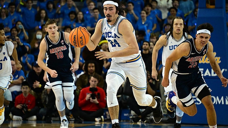 Mar 4, 2023; Los Angeles, California, USA;  UCLA Bruins guard Jaime Jaquez Jr. (24) drives tot he basket during the second half against the Arizona Wildcats at Pauley Pavilion presented by Wescom. Mandatory Credit: Richard Mackson-USA TODAY Sports