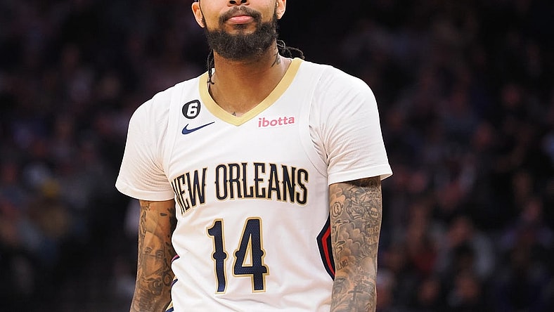 Mar 6, 2023; Sacramento, California, USA; New Orleans Pelicans small forward Brandon Ingram (14) walks to the bench as a time out is called against the Sacramento Kings during the third quarter at Golden 1 Center. Mandatory Credit: Kelley L Cox-USA TODAY Sports