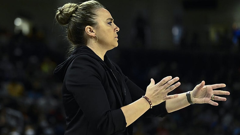 Jul 26, 2022; Chicago, IL, USA; Las Vegas Aces head coach Becky Hammon directs the team during the first half of the Commissioners Cup-Championships against the Chicago Sky at Wintrust Arena. Mandatory Credit: Matt Marton-USA TODAY Sports