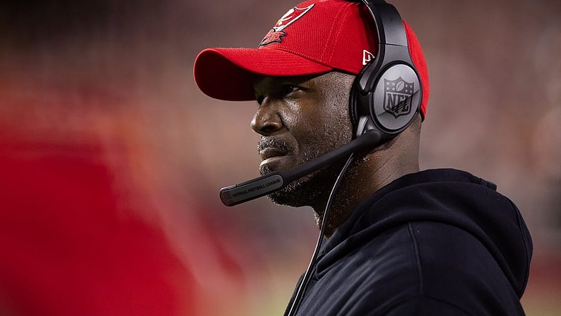 Dec 25, 2022; Glendale, Arizona, USA; Tampa Bay Buccaneers head coach Todd Bowles against the Arizona Cardinals at State Farm Stadium. Mandatory Credit: Mark J. Rebilas-USA TODAY Sports