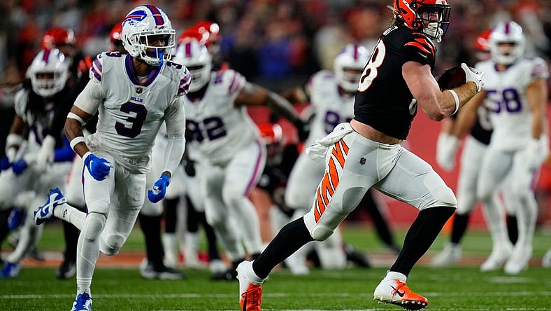 Bills safety Damar Hamlin (3) was back on the practice field for organized team activities on Tuesday.