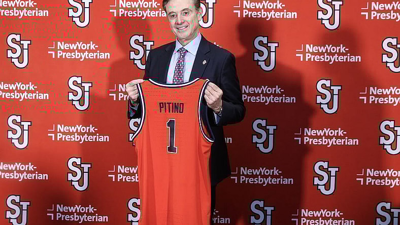 Mar 21, 2023; New York, NY, USA; Rick Pitino is introduced as new St. John s head coach at Madison Square Garden. Mandatory Credit: Wendell Cruz-USA TODAY Sports