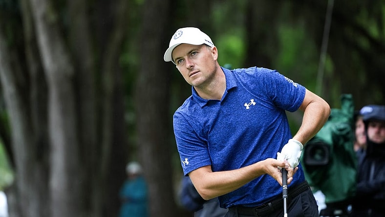 Apr 13, 2023; Hilton Head, South Carolina, USA; Jordan Spieth watches his shot from the second tee during the first round of the RBC Heritage golf tournament. Mandatory Credit: David Yeazell-USA TODAY Sports