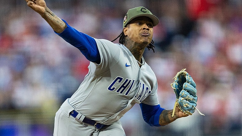 May 19, 2023; Philadelphia, Pennsylvania, USA; Chicago Cubs starting pitcher Marcus Stroman (0) throws a pitch during the second inning against the Philadelphia Phillies at Citizens Bank Park. Mandatory Credit: Bill Streicher-USA TODAY Sports