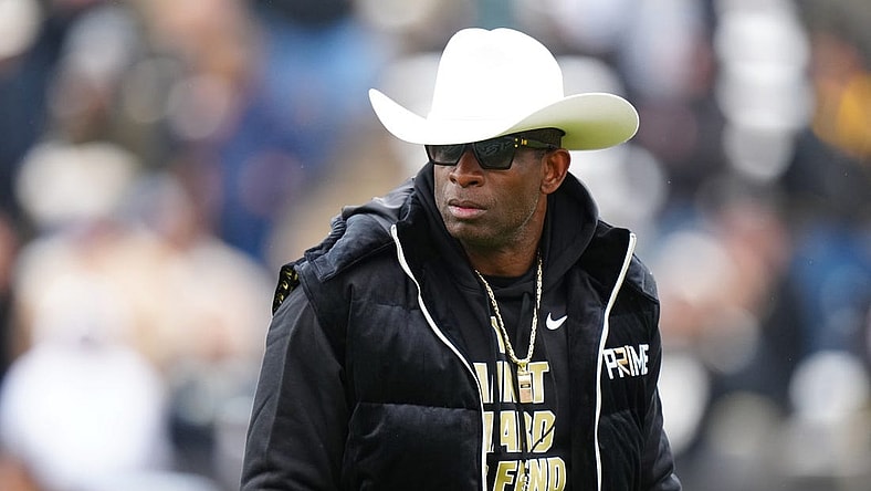 Apr 22, 2023; Boulder, CO, USA; Colorado Buffaloes head coach Deion Sanders during the first half of the spring game at Folsom Filed. Mandatory Credit: Ron Chenoy-USA TODAY Sports