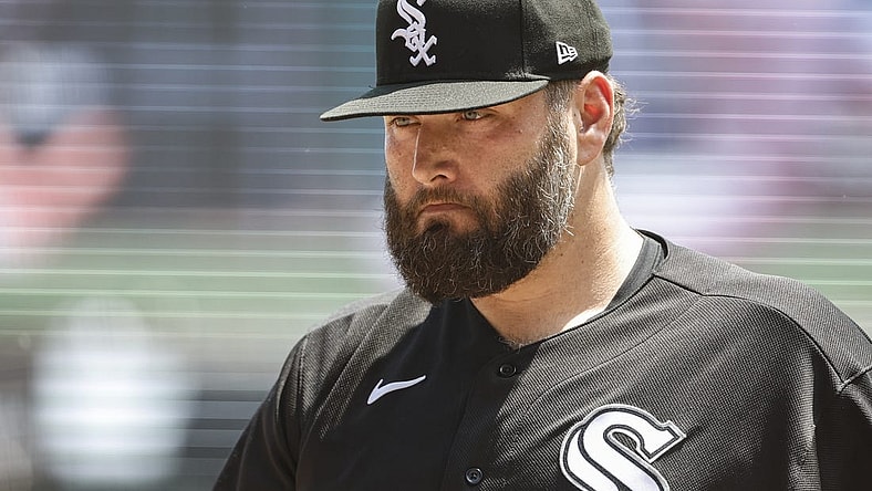 May 31, 2023; Chicago, Illinois, USA; Chicago White Sox starting pitcher Lance Lynn (33) returns to dugout after pitching against the Los Angeles Angels during the first inning at Guaranteed Rate Field. Mandatory Credit: Kamil Krzaczynski-USA TODAY Sports