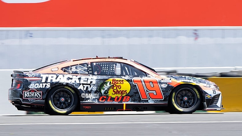 Jun 11, 2023; Sonoma, California, USA; NASCAR Cup Series driver Martin Truex Jr. (19) races at Sonoma Raceway. Mandatory Credit: Stan Szeto-USA TODAY Sports