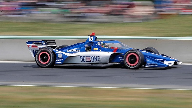 Alex Palou (10) speeds up from turn 14 during the Sonsio Grand Prix, Sunday, June 18, 2023, at Elkhart Lake s Road America near Plymouth, Wis.