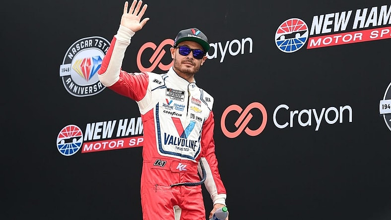 Jul 17, 2023; Loudon, New Hampshire, USA; NASCAR Cup Series driver Kyle Larson (5) is introduced before the start of  the Crayon 301 at New Hampshire Motor Speedway. Mandatory Credit: Eric Canha-USA TODAY Sports