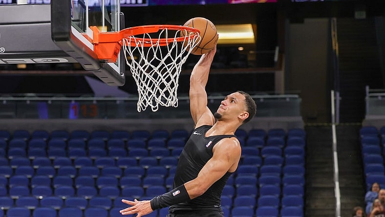 Apr 6, 2023; Orlando, Florida, USA; Orlando Magic forward Paolo Banchero (5) warms up before the game against the Cleveland Cavaliers at Amway Center. Mandatory Credit: Mike Watters-USA TODAY Sports