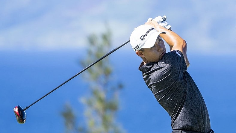 January 8, 2023; Maui, Hawaii, USA; Collin Morikawa hits his tee shot on the 13th hole during the final round of the Sentry Tournament of Champions golf tournament at Kapalua Resort - The Plantation Course. Mandatory Credit: Kyle Terada-USA TODAY Sports
