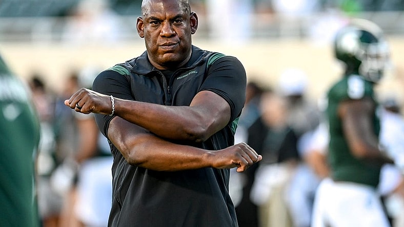Michigan State's head coach Mel Tucker walks the field before the football game against Central Michigan on Friday, Sept. 1, 2023, at Spartan Stadium in East Lansing.