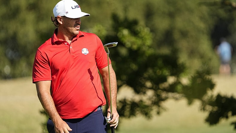 Sep 26, 2023; Rome, ITA; Team USA golfer Brooks Koepka putts on 14 during a practice round of the Ryder Cup golf competition at Marco Simone Golf and Country Club. Mandatory Credit: Adam Cairns-USA TODAY Sports