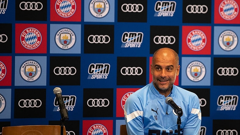 Manchester City manager Pep Guardiola speaks to the media in preparation for Saturday's exhibition game, on Friday, July 22, 2022 at Lambeau Field in Green Bay, Wis. Samantha Madar/USA TODAY NETWORK-Wisconsin

Gpg Bayern And Manchester Practice 7222022 0011
