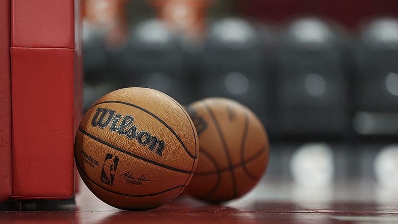 Jan 2, 2023; Houston, Texas, USA; General view of basketballs on the court before the game between the Houston Rockets and the Dallas Mavericks at Toyota Center. Mandatory Credit: Troy Taormina-USA TODAY Sports