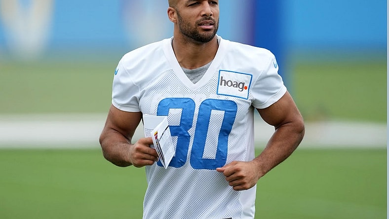 Jun 13, 2023; Costa Mesa, CA, USA; Los Angeles Chargers running back Austin Ekeler (30) during minicamp at the Hoag Performance Center. Mandatory Credit: Kirby Lee-USA TODAY Sports