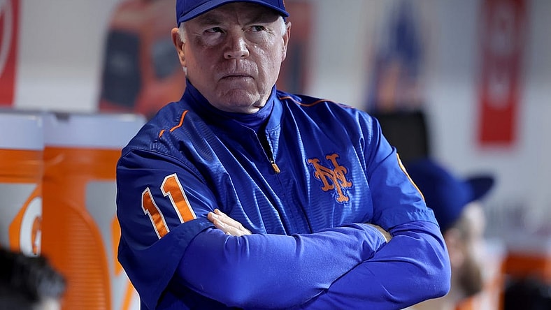 Sep 28, 2023; New York City, New York, USA; New York Mets manager Buck Showalter (11) looks on from the dugout before a game against the Miami Marlins at Citi Field. Mandatory Credit: Brad Penner-USA TODAY Sports