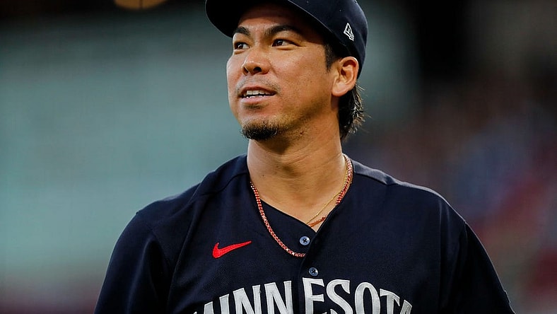 Sep 19, 2023; Cincinnati, Ohio, USA; Minnesota Twins starting pitcher Kenta Maeda (18) walks off the field at the end of the second inning in the game against the Cincinnati Reds at Great American Ball Park. Mandatory Credit: Katie Stratman-USA TODAY Sports