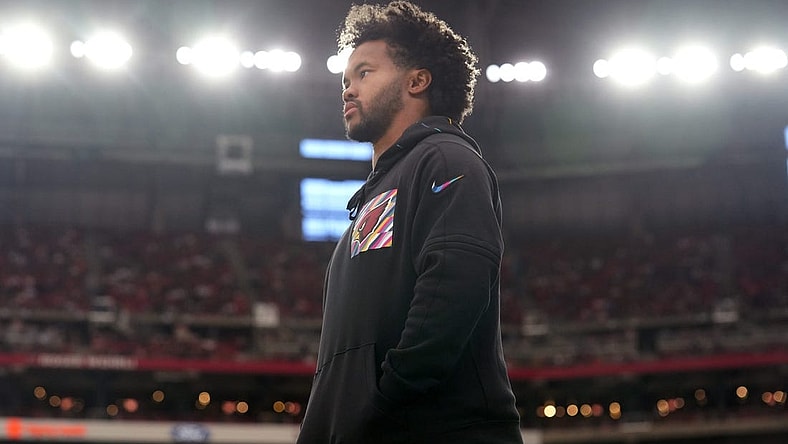 Arizona Cardinals quarterback Kyler Murray watches his team from the sidelines as they play against the Cincinnati Bengals at State Farm Stadium in Glendale on Oct. 8, 2023.