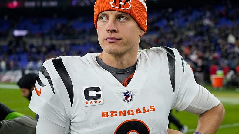 Cincinnati Bengals quarterback Joe Burrow (9) walks off the field after the fourth quarter of the NFL Week 11 game between the Baltimore Ravens and the Cincinnati Bengals at M&T Bank Stadium in Baltimore on Thursday, Nov. 16, 2023. The Bengals fell to the Ravens, 34-20.