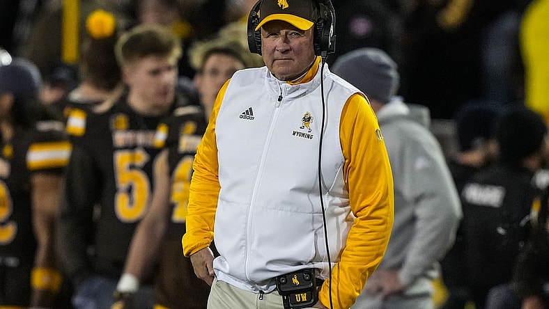 Nov 3, 2023; Laramie, Wyoming, USA; Wyoming Cowboys head coach Craig Bohl against the Colorado State Rams during the fourth quarter at Jonah Field at War Memorial Stadium. Mandatory Credit: Troy Babbitt-USA TODAY Sports