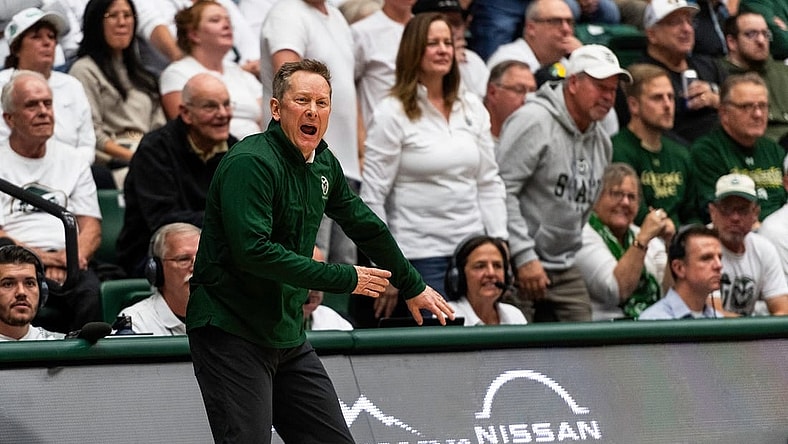 Colorado State University's Head Coach Niko Medved gets animated with his players during a game against CU at Moby Arena in Fort Collins, Colo., on Wednesday, Nov. 29, 2023.