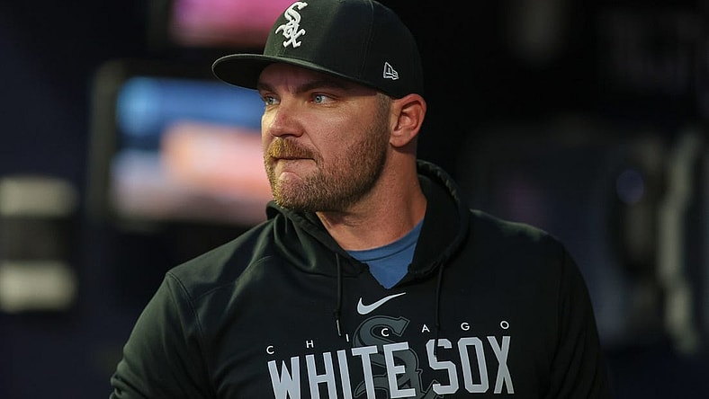 Jul 14, 2023; Atlanta, Georgia, USA; Chicago White Sox relief pitcher Liam Hendriks  (31) in the dugout against the Atlanta Braves in the fifth inning at Truist Park. Mandatory Credit: Brett Davis-USA TODAY Sports