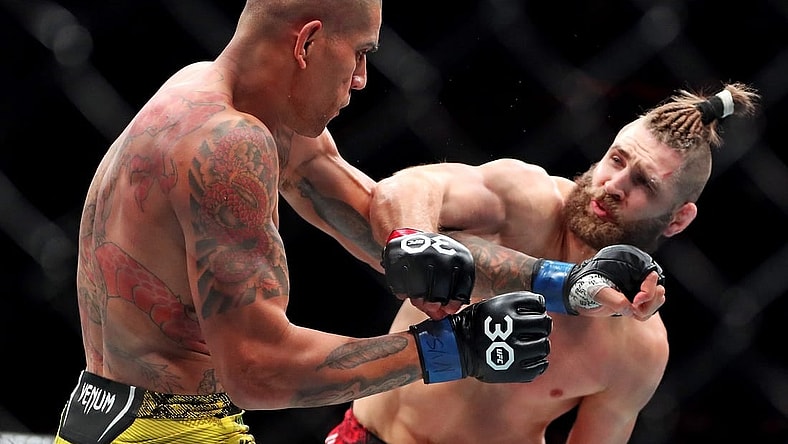 Nov 11, 2023; New York, NY, USA; Jiri Prochazka (red gloves) fights Alex Pereira (blue gloves) during UFC 295 at Madison Square Garden. Mandatory Credit: Wendell Cruz-USA TODAY Sports
