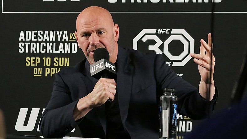 Sep 9, 2023; Sydney, NSW, AUSTRALIA; UFC President Dana White speaks at a press conference after the fight of Israel Adesanya and Sean Strickland during UFC 293 at Qudos Bank Arena. Mandatory Credit: Jasmin Frank-USA TODAY Sports