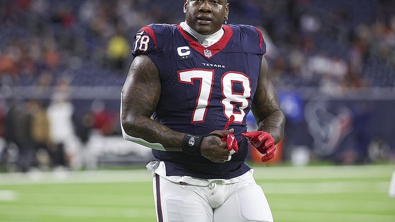 Dec 24, 2023; Houston, Texas, USA; Houston Texans offensive tackle Laremy Tunsil (78) walks off the field before the game against the Cleveland Browns at NRG Stadium. Mandatory Credit: Troy Taormina-USA TODAY Sports