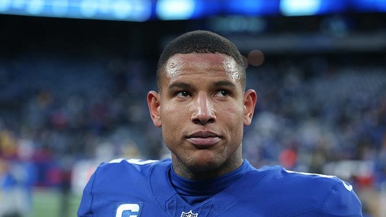 Dec 31, 2023; East Rutherford, New Jersey, USA; New York Giants tight end Darren Waller (12) after a game against the Los Angeles Rams at MetLife Stadium. Mandatory Credit: Brad Penner-USA TODAY Sports