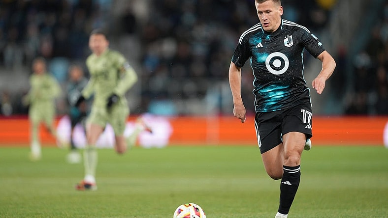 Mar 16, 2024; Saint Paul, Minnesota, USA; Minnesota United midfielder Robin Lod (17) plays the ball in the first half against LAFC at Allianz Field. Mandatory Credit: Matt Blewett-USA TODAY Sports