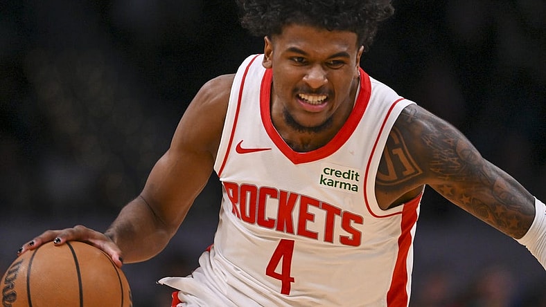 Mar 19, 2024; Washington, District of Columbia, USA; Houston Rockets guard Jalen Green (4) makes a move to the basket during the second half against the Washington Wizards at Capital One Arena. Mandatory Credit: Tommy Gilligan-USA TODAY Sports