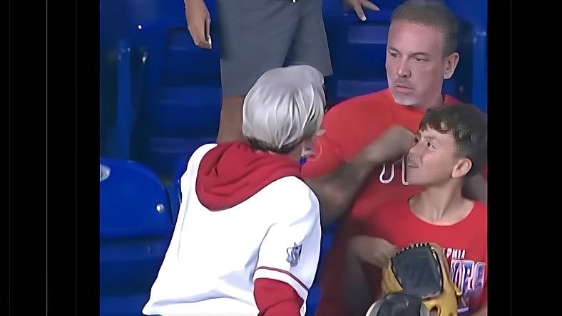Philadelphia Phillies fan Karen takes foul ball from family