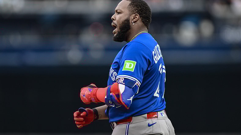 Toronto Blue Jays first baseman Vladimir Guerrero Jr. upset at umpire's call