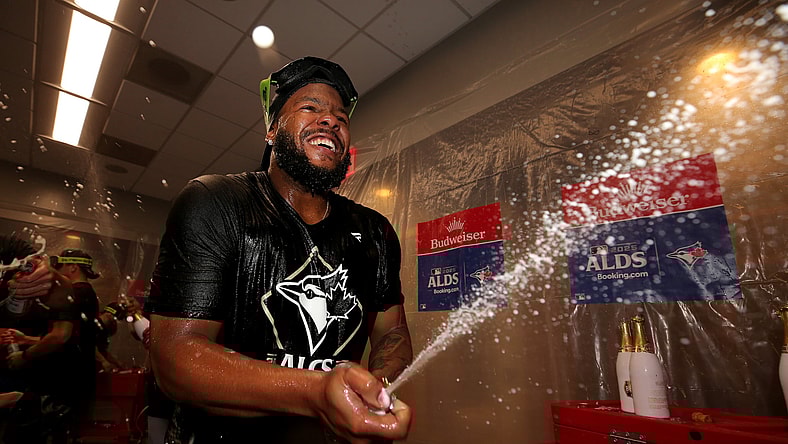 MLB: Playoffs-Vladimir Guerrero Jr. celebrates the Toronto Blue Jays defeat of the New York Yankees