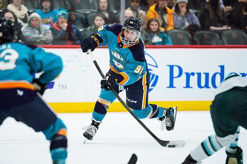 New York Sirens forward Kristyna Kaltounkova fires a shot against the Boston Fleet.