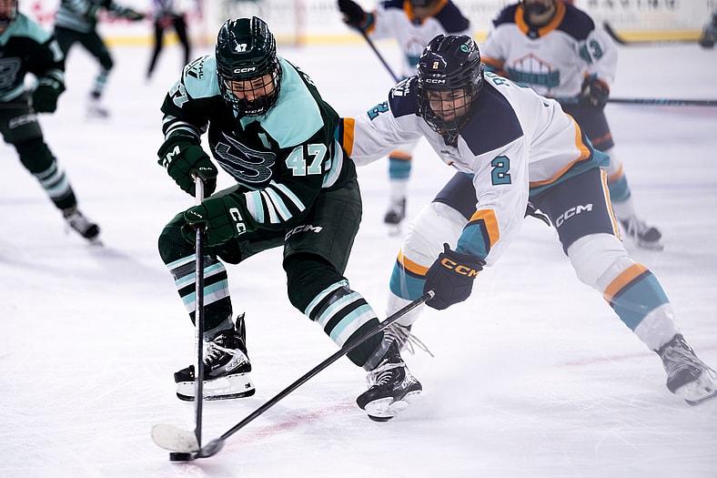 Boston Fleet forward Jamie Lee Rattray wards off Sirens rookie defender Dayle Ross.