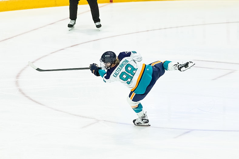 New York Sirens forward Kristyna Kaltounkova takes a penalty shot against the Toronto Sceptres.