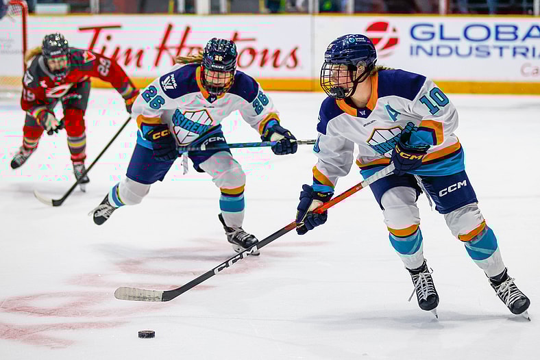 Sarah Fillier carries the puck for the New York Sirens.