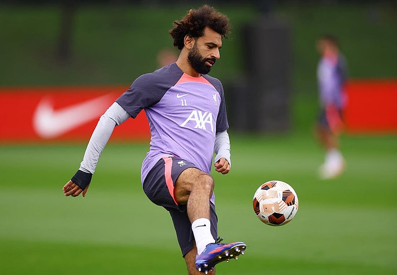 Liverpool's Mohamed Salah during training 
