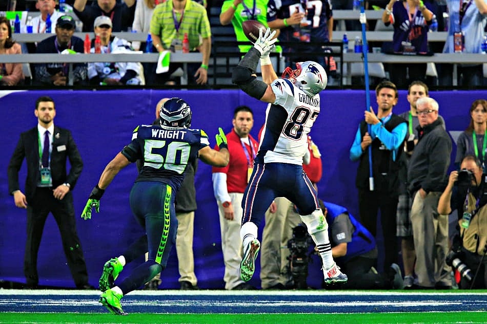 USA Today Images — Patriots tight end Rob Gronkowski scores a touchdown against the Seahawks in Super Bowl XLIX