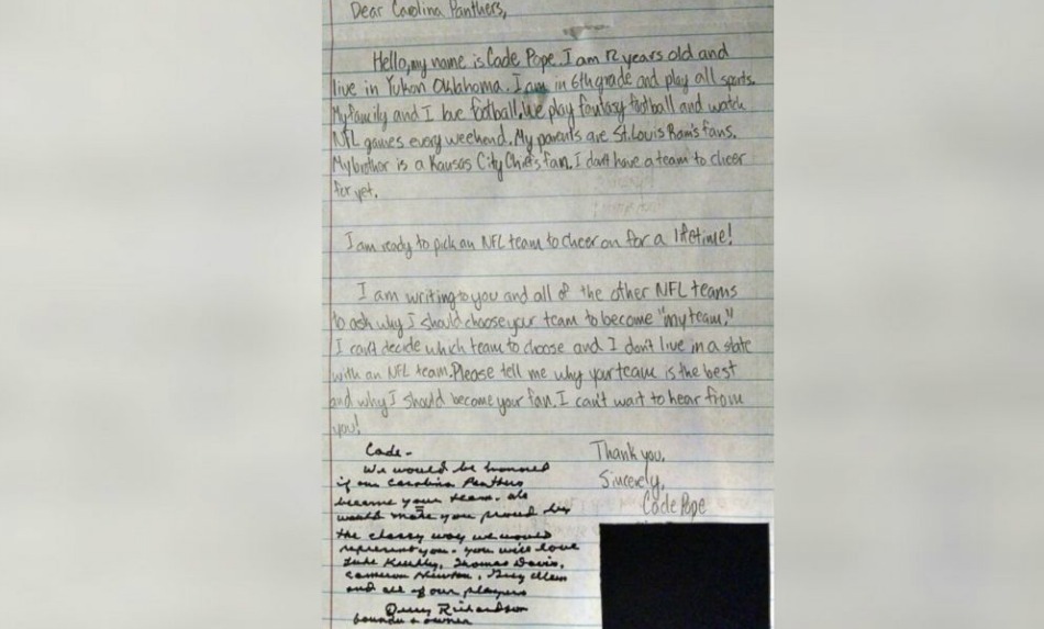 Boy writes handwritten letter to all 32 NFL teams but only one team  responds - ABC7 San Francisco