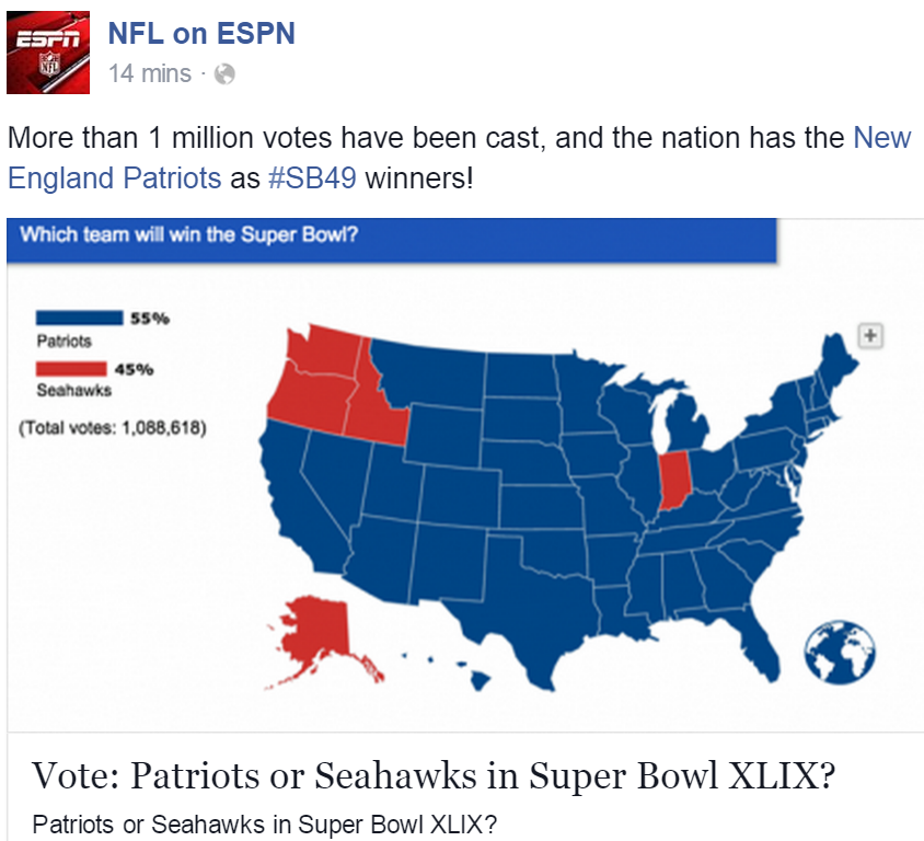 U.S. Map Shows Patriots 'Favored' to Win Super Bowl XLIX