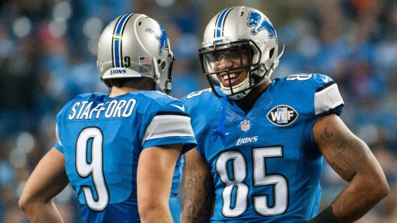 Matthew Stafford and Eric Ebron of the Detroit Lions on Monday Night Football