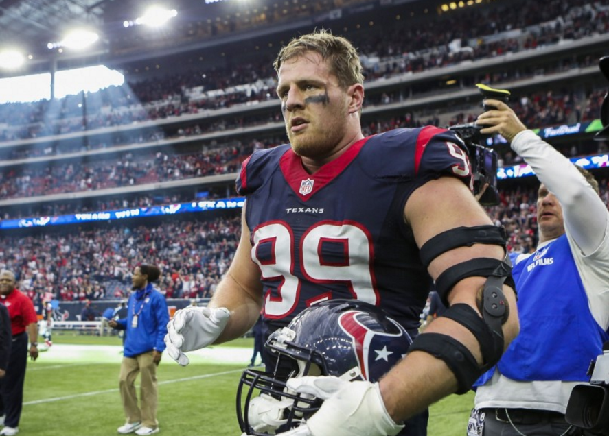 Jan 3, 2016; Houston, TX, USA; Houston Texans defensive end J.J. Watt (99) walks off the field after defeating the Jacksonville Jaguars 30-6 win the AFC South Division at NRG Stadium. Mandatory Credit: Troy Taormina-USA TODAY Sports
