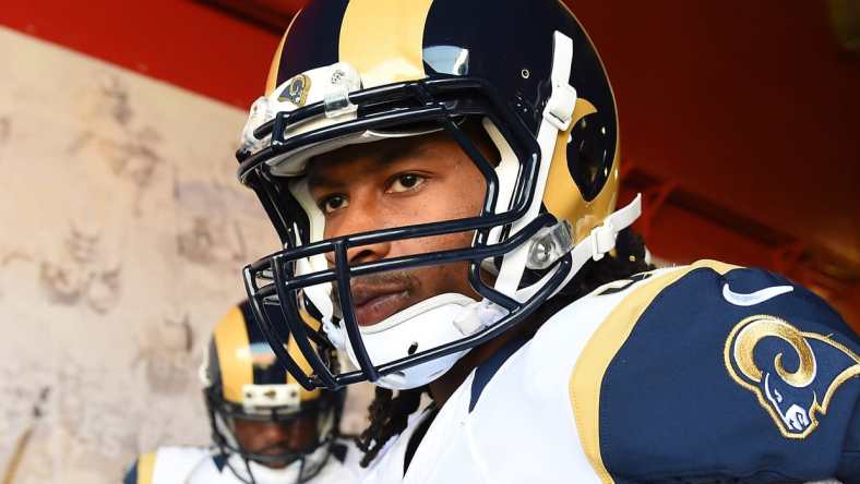 Nov 6, 2016; Los Angeles, CA, USA; Los Angeles Rams running back Todd Gurley (30) walks to the field prior to the game against the Carolina Panthers at the Los Angeles Memorial Coliseum. Mandatory Credit: Jayne Kamin-Oncea-USA TODAY Sports NFL